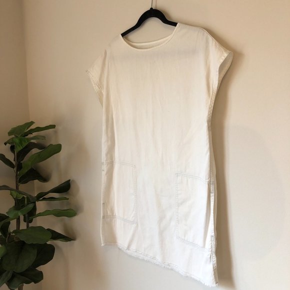 Wilfred Free Faux Suede Boxy Shift Dress Denim S - Picture 2 of 6